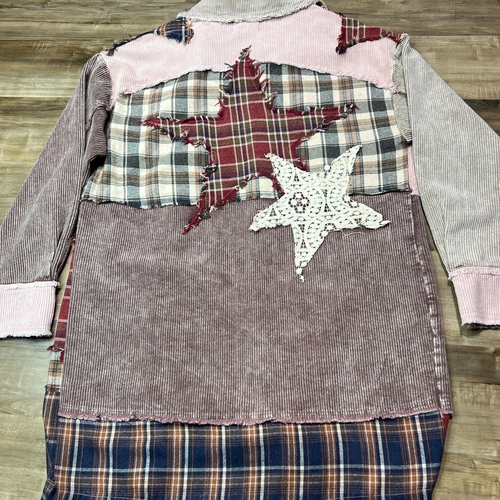 Oli &Hali Washed Patchwork Star Corduroy Jacket S – Plaid Flannel Boho Shacket R - Picture 2 of 16